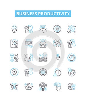 Business productivity vector line icons set. Strategy, Efficiency, Automation, Processes, Management, Excellence