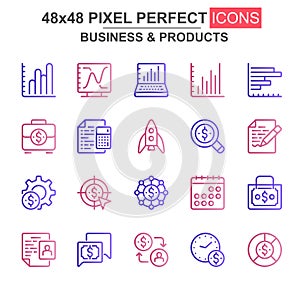 Business and products thin line icon set.