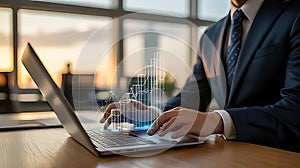 Business professional analyzing financial growth chart