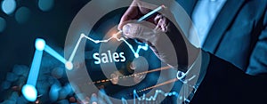 Business Professional Analyzing Sales Growth on Digital Chart