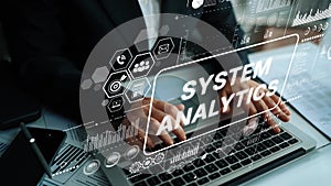 Business Professional Engaged in System Analytics with Digital Interface and Data Visualization Elements. Asymptotic