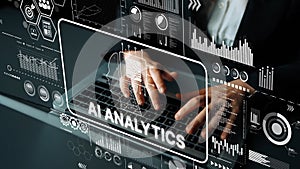 Business Professional Engaging in AI Analytics with Data Visualization and Insights on Modern Technology Interface