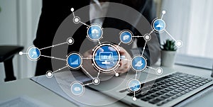 Business Professional Engaging with Digital Analytics and Data Visualization on Mobile Device in Modern Office