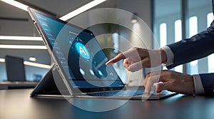 Business Professional Interacting with AI on a Modern Laptop