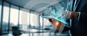 The Business Professional Interacting with Digital Analytics on a Tablet.AI generated image
