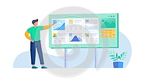 Business professional presenting data on large screen, symbolizing analytics and strategy, vector design Generative AI