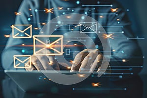 Business professional sending emails on digital tablet computer