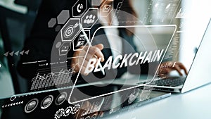 Business Professional Working with Blockchain Technology and Data Analytics on a Modern Digital Interface. Asymptotic