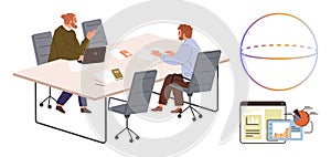 Business Professionals Engaged in Discussion with Data Analytics and Visualization Tools