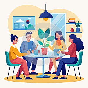 Business professionals having a meeting around a conference table, the people are having a meeting, Simple and minimalist flat