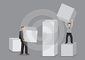 Business Professionals with Huge Building Blocks Cartoon Vector Illustration