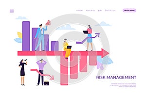 Business profit crisis and risk loss management, vector illustration. Financial decline graph, cartoon economic down