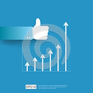 business profit growth revenue with thumb up gesture. income salary rate increase. Finance performance of return on investment ROI