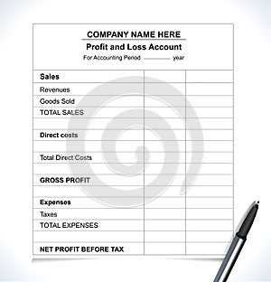 Business profit and loss analysis report, accountancy sheet photo