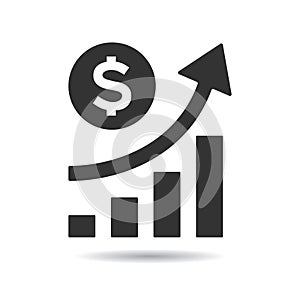 Business profit and success arrow chart with dollar sign vector illustration isolated