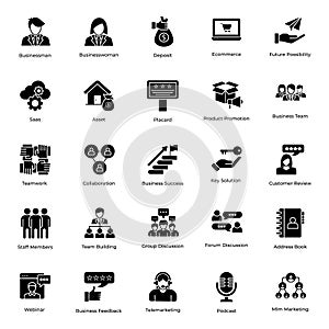 Business Progress glyph Icons Pack