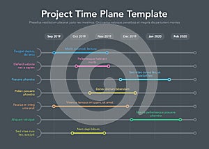 Business project time plan template with project tasks in time intervals - dark version