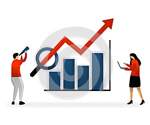 Business and promotion of vector illustration. SEO logo, analyze and search for keywords and determine sales growth targets, chart