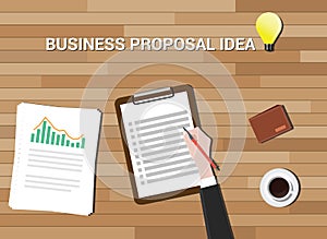 Business proposal idea in work desk wood background