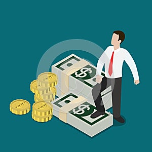 Business prosperity businessman coin flat 3d isometric vector