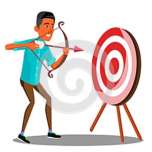 Business Purpose, Manager Shooting At The Target Vector. Isolated Illustration