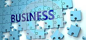 Business puzzle - complexity, difficulty, problems and challenges of a complicated concept idea pictured as a jigsaw puzzle tiles