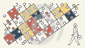Business Puzzle Solving: Collaborative Teamwork Concept, vector design Generative AI
