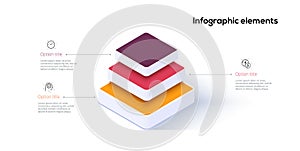 Business pyramid chart infographics with 3 steps. Pyramidal stages graph elements. Company hiararchy levels presentation template