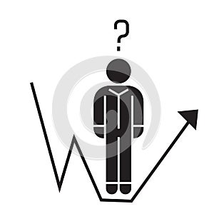 Business question, businessman growth line black vector concept icon. Business question, businessman growth line flat