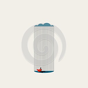 Business in rainy day, vector concept. Symbol of struggle, challenge, obstacle. Minimal illustration