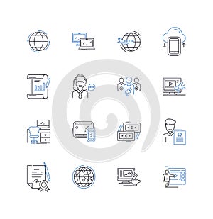 Business real estate line icons collection. Commercial, Industrial, Retail, Hospitality, Office, Warehouse, Development