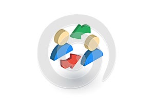 Business refresh, social network sharing, switch staff, change management, isometric flat icon. 3d vector