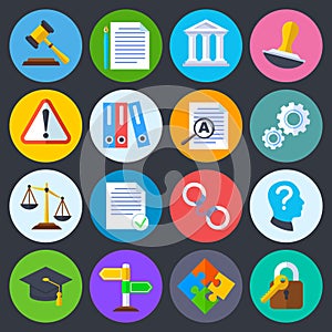 Business regulation, legal compliance and copyright vector flat icons