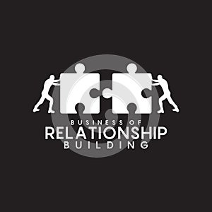 business relationship logo with using Two men push pieces of puzzle