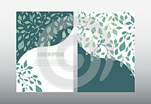Business report A4 size cover design template. Leaves in organic shape layout.