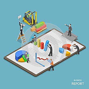 Business report isometric flat vector concept.