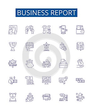 Business report line icons signs set. Design collection of Business, Report, Analysis, Data, Findings, Results