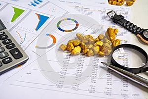 Business report statement for analysis with gold stone and equipment