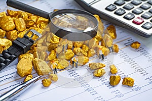 Business report statement for analysis with gold stone and equipment