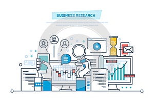 Business research. Business analysis, data analytics, strategy statistic and planning.