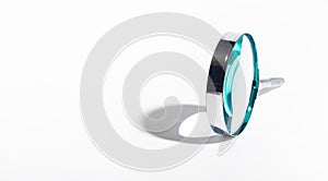 Business research and search concept, magnifying glass on banner background. Financial audit,