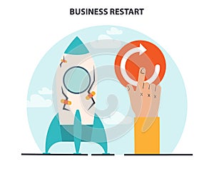 Business restart. Company reopening or project reboot.
