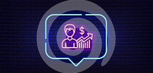 Business results line icon. Dollar sign. Neon light speech bubble. Vector