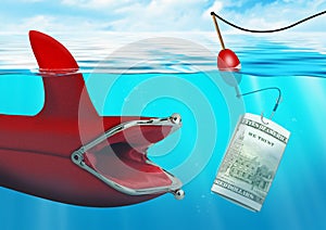 Business risk concept, money bait catch the purse at ocean