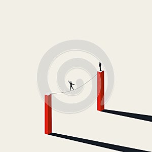 Business risk, danger and challenge vector concept. Symbol of tightrope, balance, courage. Minimal illustration.