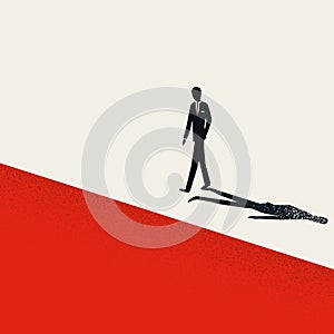 Business risk, financial crisis, depression vector concept with businessman walking to edge of a cliff.