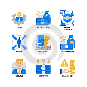 Business risks icons set