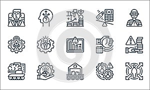 business risks line icons. linear set. quality vector line set such as decision, flood, war, operational risk, talent management,