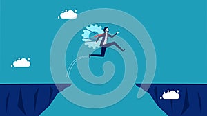 Business risks and obstacles. businessman with a backlash jumps over the gap