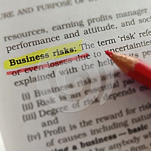 business risks words displaying with highlighter text form